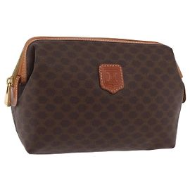 Céline CELINE Macadam Canvas Pouch PVC Brown Gold Tone Auth mr3008A Braun Andere