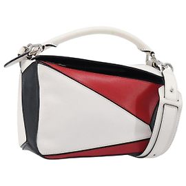 Bolso de mano LOEWE Puzzle Bag Medium de piel 2way Rojo Plata Auth LN127M Plata Roja