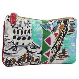 PRADA Nylon Pochette Multicolor Silver Auth bs37253A Silber Mehrfarben