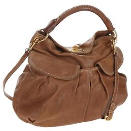 Miu Miu Schultertasche Leder 2way Braun Goldton Auth 205819A Braun Andere