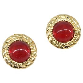 Pendientes CHANEL Metal Tono Dorado Rojo CC Auth bs37169 Roja Otro