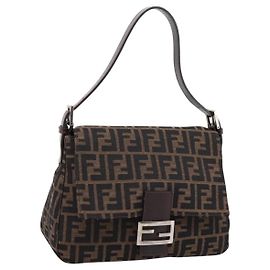 Borsa a Tracolla FENDI Zucca Canvas Mamma Baguette Marrone Argento Auth mr2954V Marrone Argento