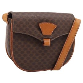 Céline Borsa a tracolla CELINE Macadam Canvas PVC Leather Brown Gold Auth ep16065 Marrone D'oro