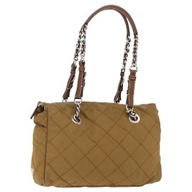 PRADA Chain Tote Bag Nylon Brown Silver Auth 206291 Braun Silber