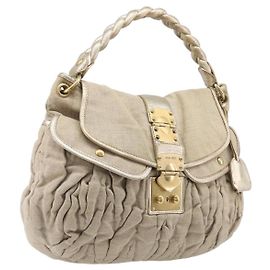 Borsa a mano Miu Miu Matelassé Canvas Beige Gold Tone Auth bs37124 Beige Altro