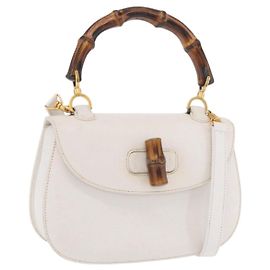 Bolsa de mão GUCCI Bamboo em couro 2way White Gold 000 2029 0633 Auth bs37338A Branco Dourado