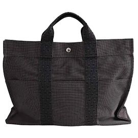 Hermès Cabas Herline avec certificat Entrupy Toto en coton anthracite Gris anthracite
