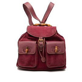 Sac à dos Gucci Large en daim rouge avec cordon de serrage et bambou Rouge