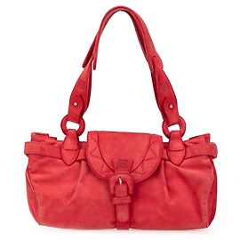 Red LOEWE Anagram Suede Shoulder Bag Red