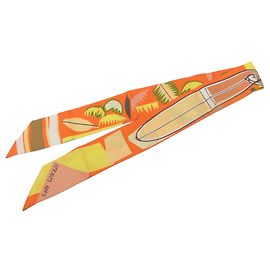 Lenço Twilly de seda Hermès Sea Surf and Fun Laranja Laranja