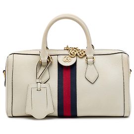 Borsa a mano Gucci Medium Ophidia in pelle di vitello bianca con banda Web Bianco