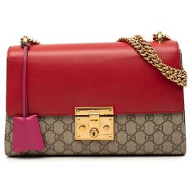 Red Gucci Medium GG Supreme Padlock Shoulder Bag Red