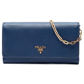 Bolsa Tiracolo Prada Saffiano Wallet On Chain Azul Azul