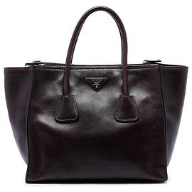 Borsa Prada Glace Calf a doppia impugnatura e doppia tasca, Marrone Marrone