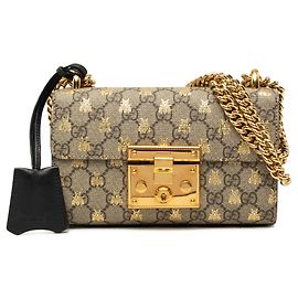 Bolsa Tiracolo Gucci Small GG Supreme Bee Padlock Bege Bege
