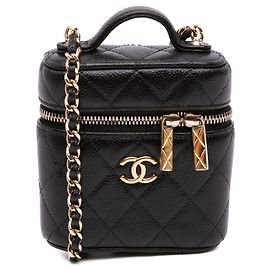 Bolsa Vanity Chanel Mini Caviar Handle with Care preta Preto