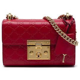 Borsa a tracolla Gucci Small Guccissima con lucchetto, rossa Rosso