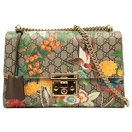 Bolsa de Ombro Gucci Medium GG Supreme Tian com Cadeado Bege Bege