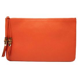 Clutch Gucci de piel de becerro naranja con borla de bambú Naranja