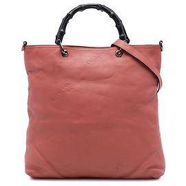 mala shopper Gucci em couro de bezerro Tall rosa com alças de bambu Rosa