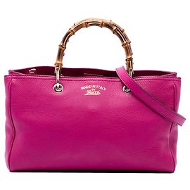 Bolso Shopper Satchel Gucci Medium de piel de becerro rosa con bambú Rosa