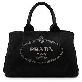 Sac cabas satchel Prada en toile Canapa logo noir Noir