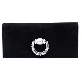 Black Gucci Suede Broadway Crystal Clutch Black