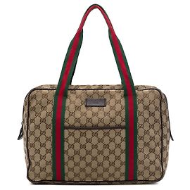 Beige Gucci GG Canvas Web Business Bag Beige