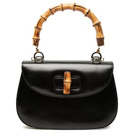 Borsa Satchel Night Gucci in pelle di vitello nera con bambù Nero
