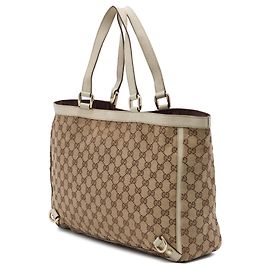 Beige Gucci GG Canvas Abbey D Ring Tote Beige