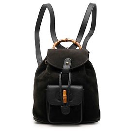 Mochila Gucci em camurça preta com cordão e bambu Preto