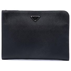 Clutch Porta-documentos Prada Saffiano Preta Preto