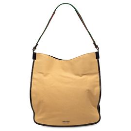 Bolso de hombro Gucci de lona beige con banda Web Beige