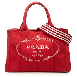 Borsa Tote Prada Small in tela Canapa rossa con logo Rosso