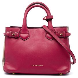 Bolsa Satchel Burberry Small em couro de bezerro granulado vermelho e banner House Check Vermelho