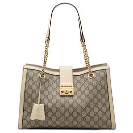 Borsa Tote Gucci Medium GG Supreme con Lucchetto Beige Beige