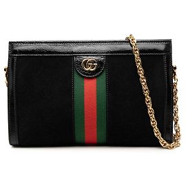 Borsa a Tracolla Gucci Small Suede Web Ophidia Chain Nera Nero