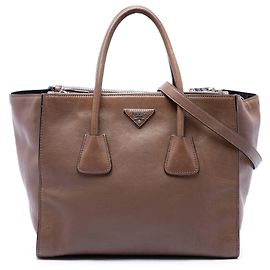 Borsa Prada Glace Calf con doppio manico e doppia tasca, Marrone Marrone
