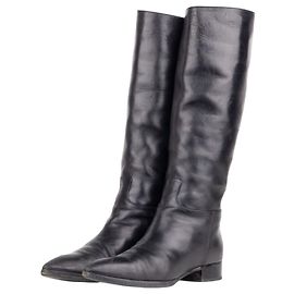 Prada 2000s Knee High Pointed Toe Riding Boots Black