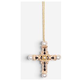 Colar de Cruz com Pérolas em Tom Dourado Dolce & Gabbana dos anos 2000 Dourado