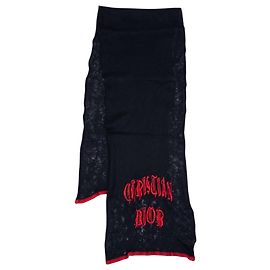 Sciarpa Dior by Galliano SS02 con ricamo logo 'Gothic' fuzzy Nero