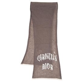 Cachecol Dior by Galliano SS02 com bordado de logo 'Gothic' fuzzy Marrom