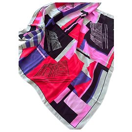 Hermès Abstract Architectural Print Silk Square Scarf Black Pink Red Beige Purple