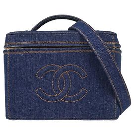 Chanel Vintage Vanity Case Printed Denim Medium Azul