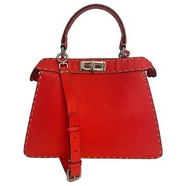 Fendi Peekaboo Medium Grained Leather Handbag Coral