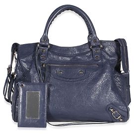 Bolsa Velo Balenciaga Bleu Obscur Agneau Silver Hardware Azul