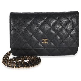Chanel Black Quilted Caviar Classic Wallet On Chain Nero