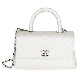 Chanel Silver Chevron Caviar Mini Coco Top Handle Bag Other