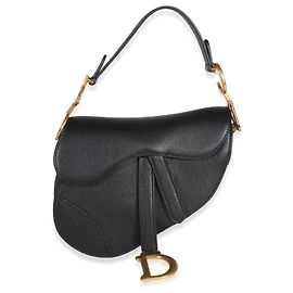Christian Dior Black Grained Calfskin Mini Saddle Bag Black