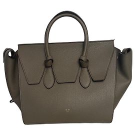Céline Sac à main Celine Tie Petit en cuir grainé Khaki Kaki